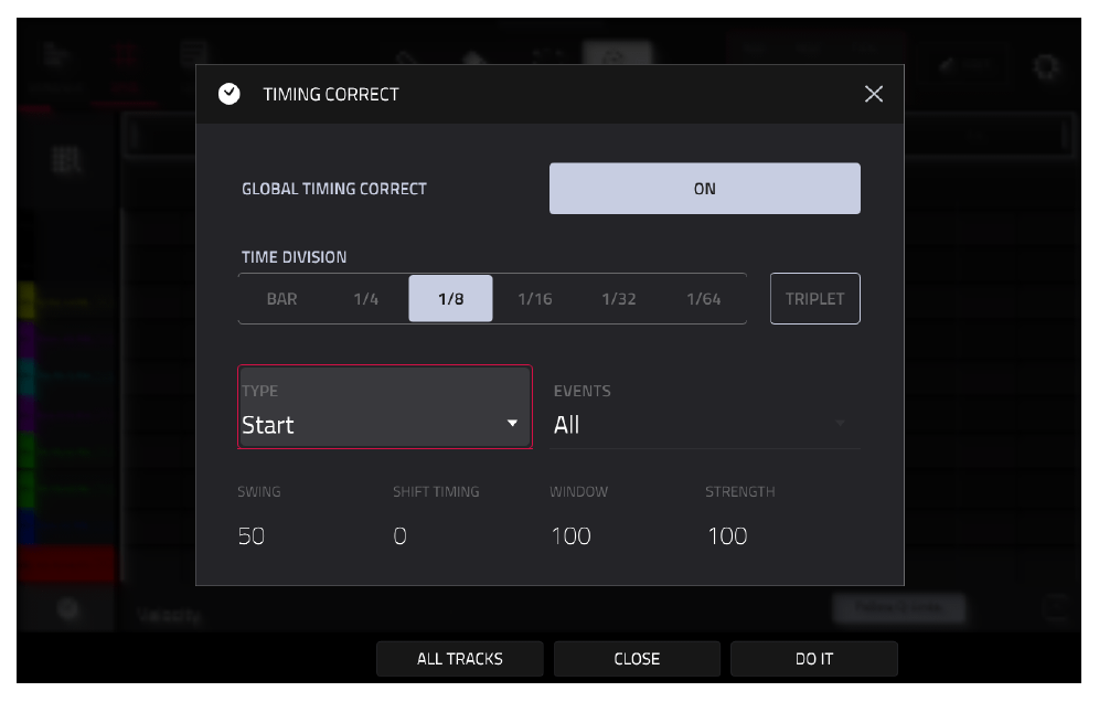 TIMING CORRECT: GLOBAL ON, TIME DIVISION 1/8