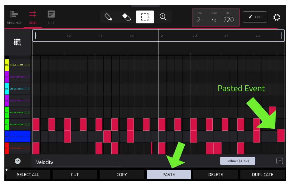 PASTE: вставленное событие на сетке