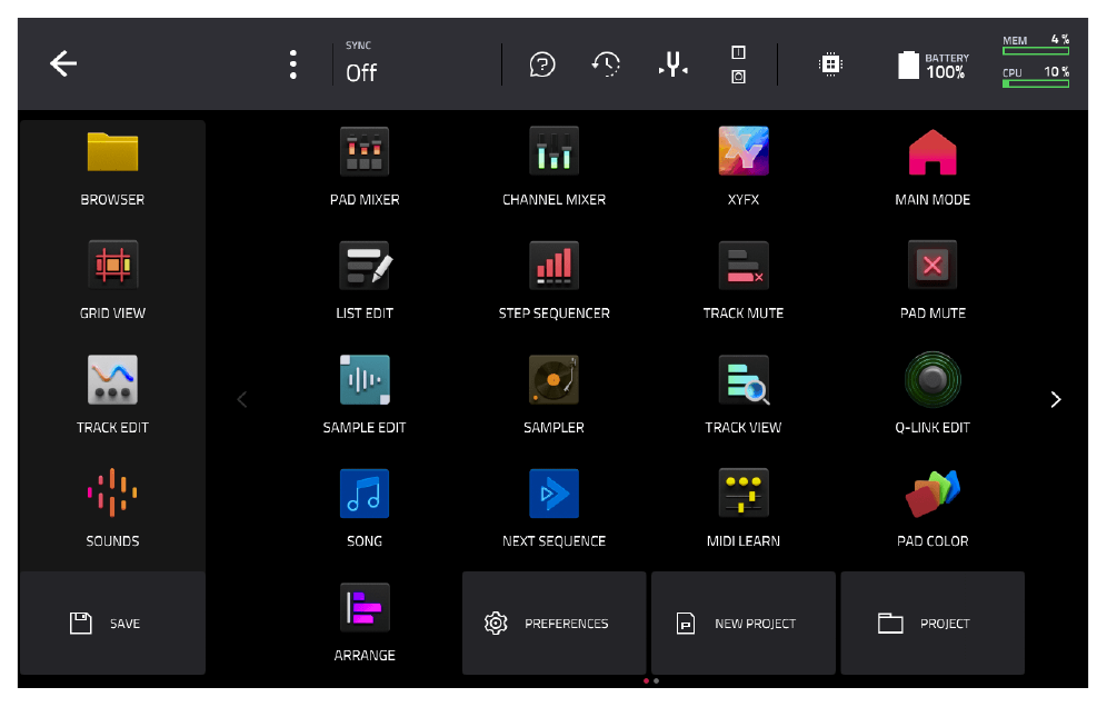 Настроенное MENU: GRID VIEW, TRACK EDIT и SAVE в первом столбце