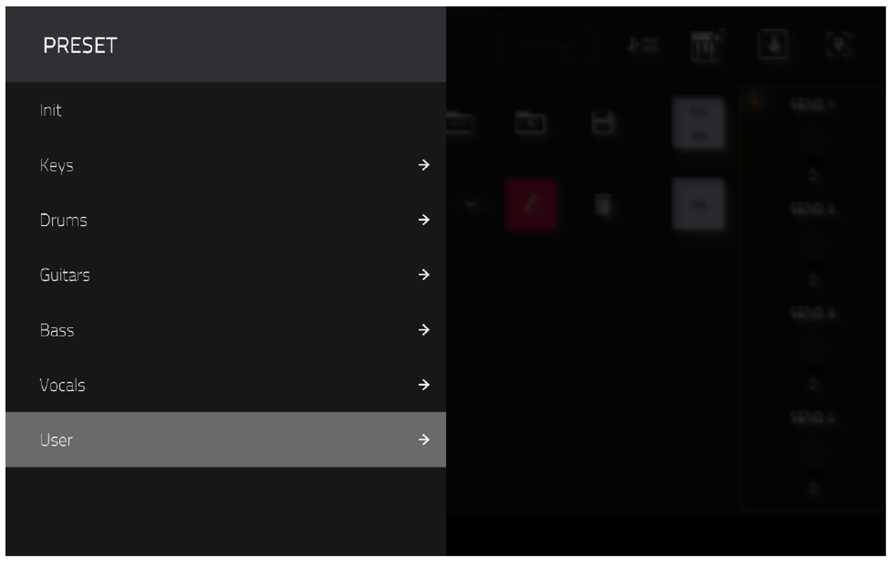 Список PRESET: категория User