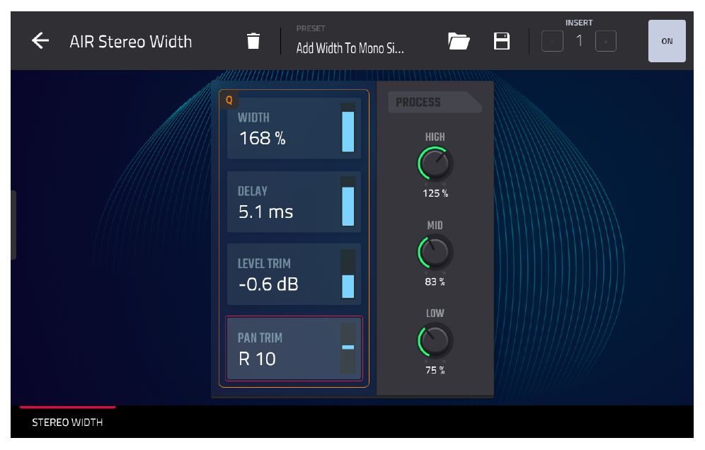 AIR Stereo Width: пресет Add Width To Mono Signal, PAN TRIM R10