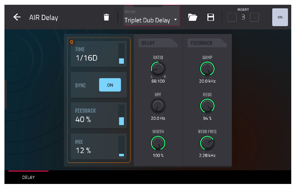 AIR Delay: пресет Triplet Dub Delay