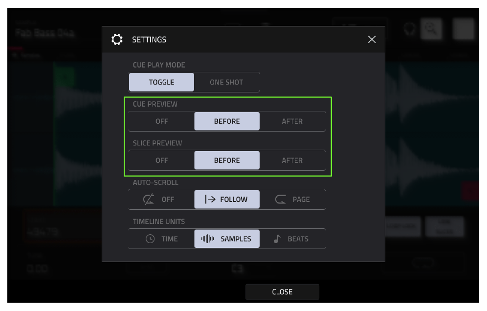 SETTINGS: CUE PREVIEW и SLICE PREVIEW на BEFORE