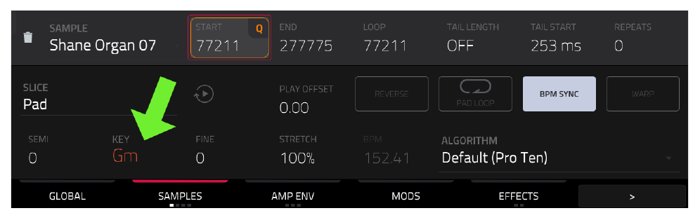 Пэд A09: KEY Gm, START 77211