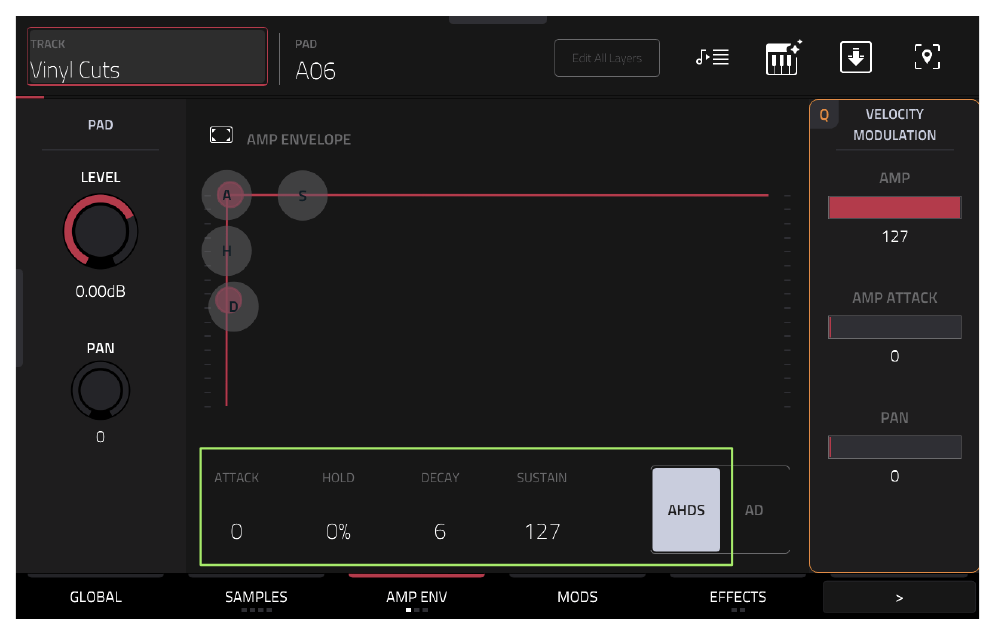 AMP ENV пэда A06: режим AHDS