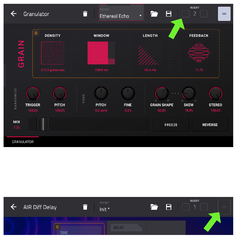 Granulator Ethereal Echo и AIR Diff Delay выключен OFF
