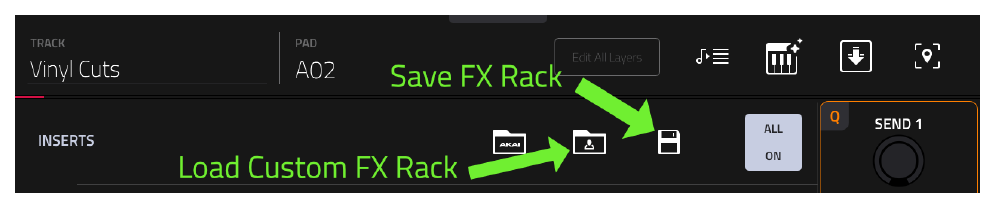 EFFECTS: иконки Save FX Rack и Load Custom FX Rack
