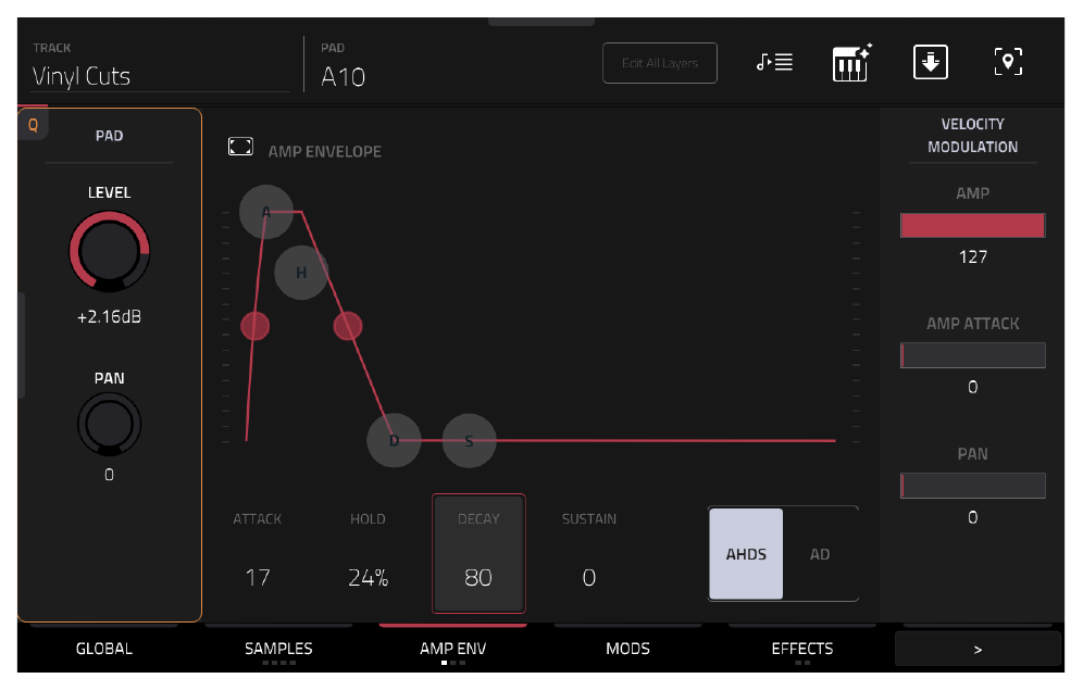 AMP ENV пэда A10: DECAY 80