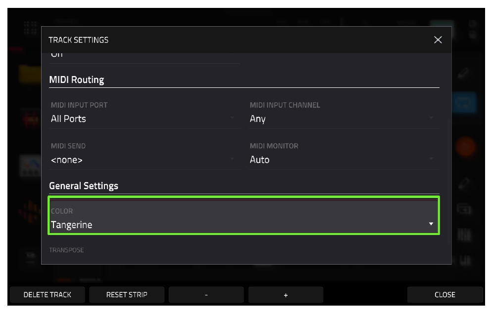 TRACK SETTINGS: COLOR Tangerine