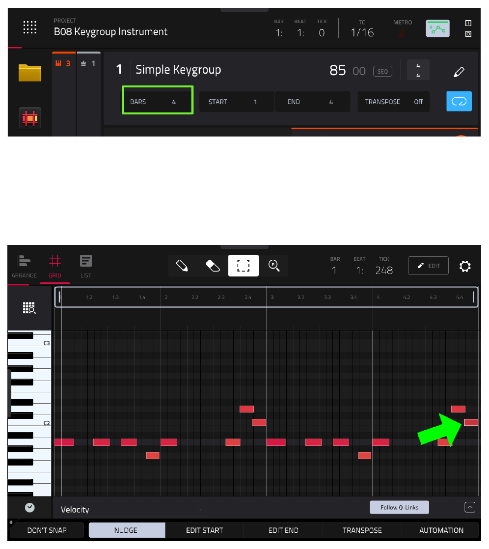 MAIN: BARS 4 и GRID VIEW, последние ноты 4-го такта