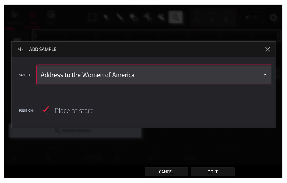 ADD SAMPLE: Address to the Women of America, Place at start