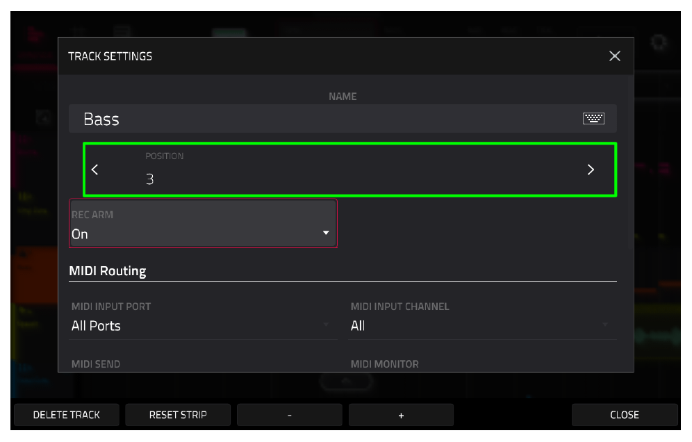 TRACK SETTINGS: Bass, POSITION 3
