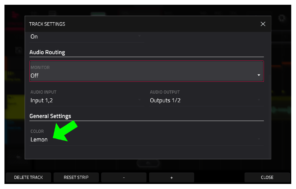 TRACK SETTINGS: параметр COLOR