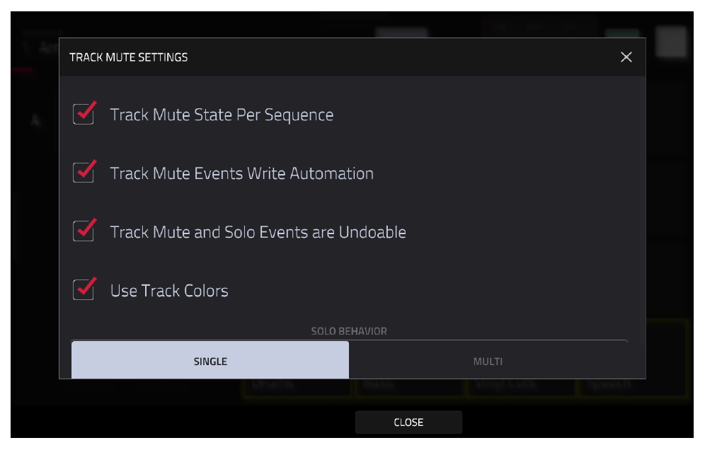 TRACK MUTE SETTINGS: включено Use Track Colors