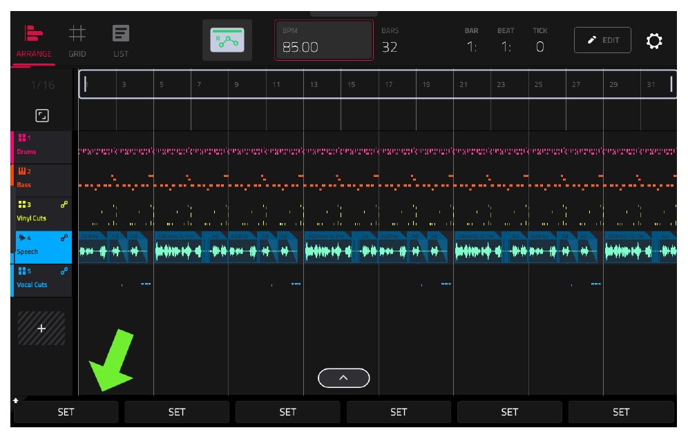 Arranger: при SHIFT на нижней панели кнопки SET локаторов