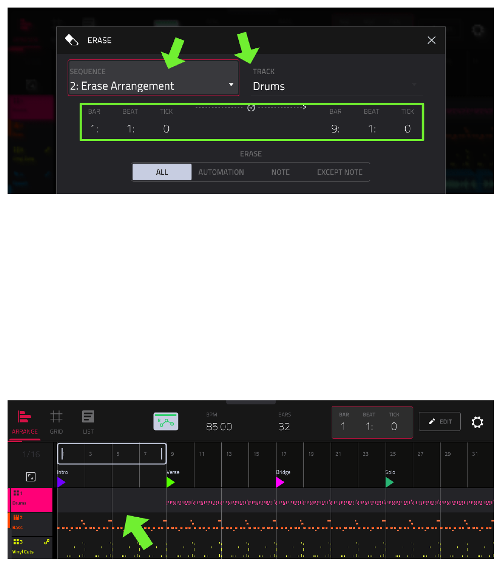 ERASE: Drums ALL с 1:1:0 по 9:1:0, барабаны убраны из Intro