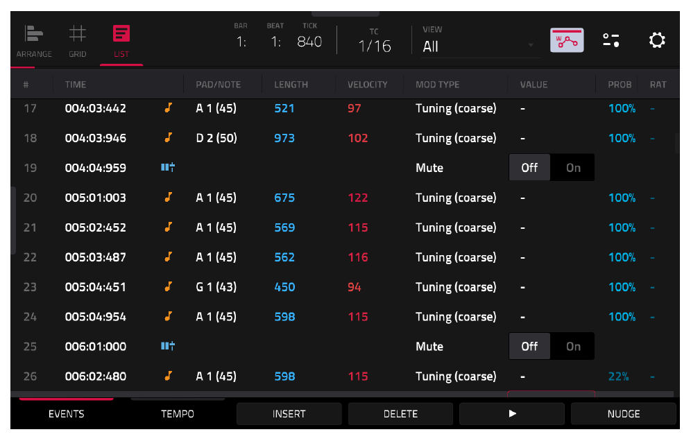 LIST EDIT: события Mute On/Off среди нот