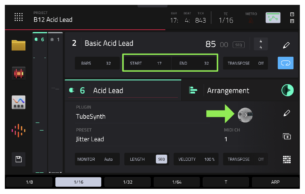 MAIN: START 17 END 32 и иконка TubeSynth