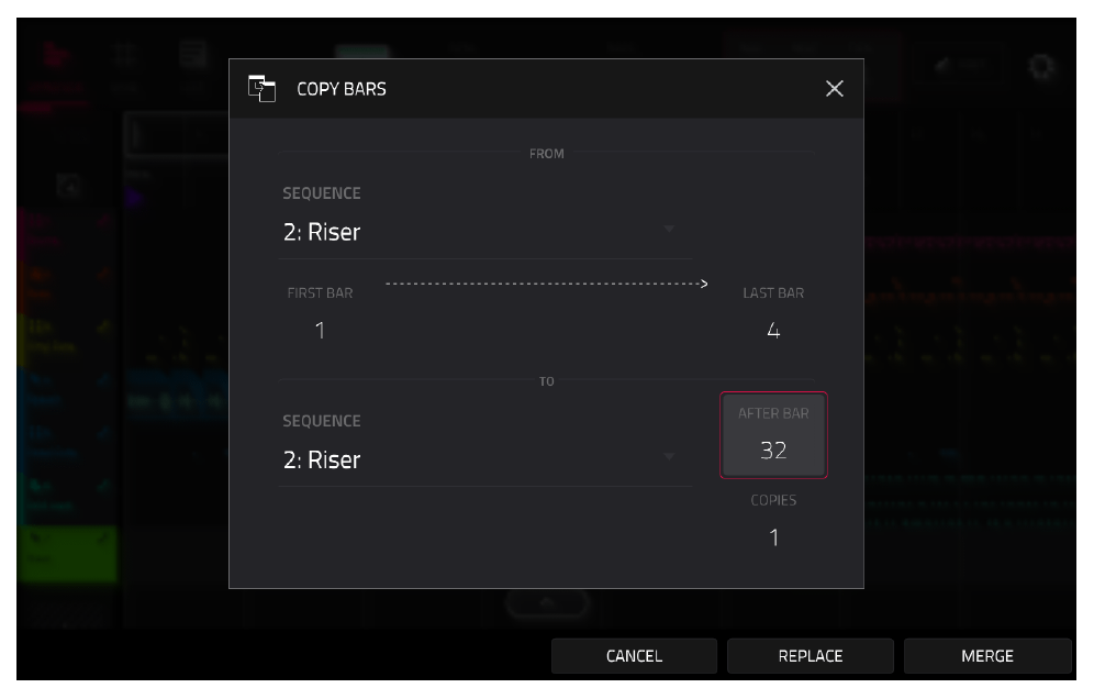 COPY BARS: FIRST BAR 1, LAST BAR 4, AFTER BAR 32