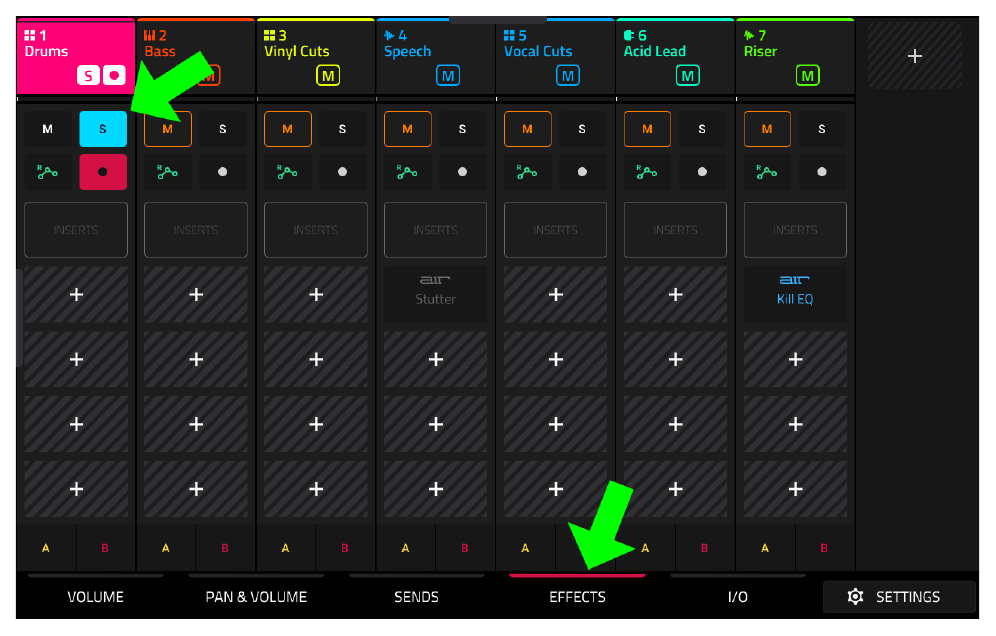 CHANNEL MIXER EFFECTS with Drums soloed