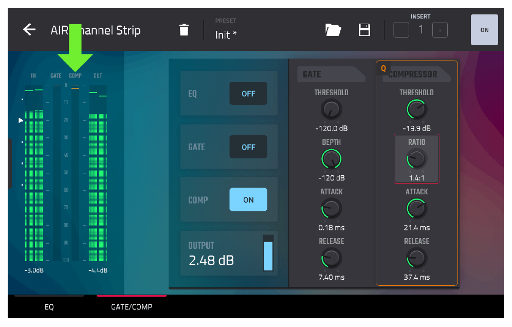 AIR Channel Strip compressor with COMP gain-reduction meter