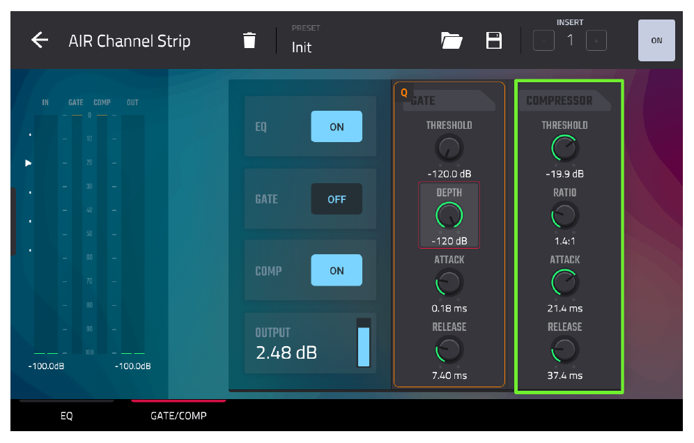 AIR Channel Strip with EQ turned on