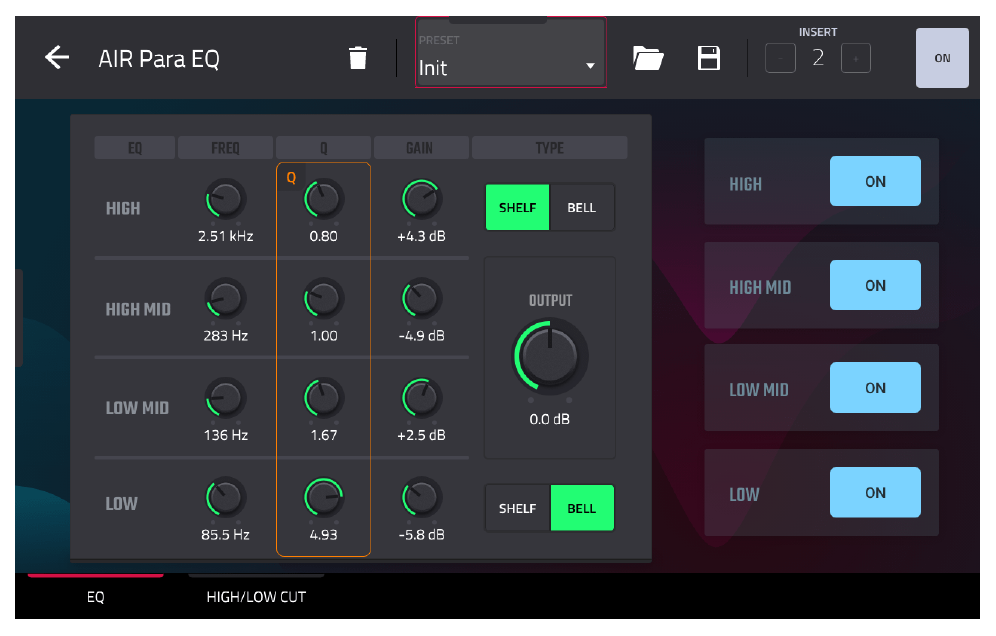 AIR Para EQ bass settings