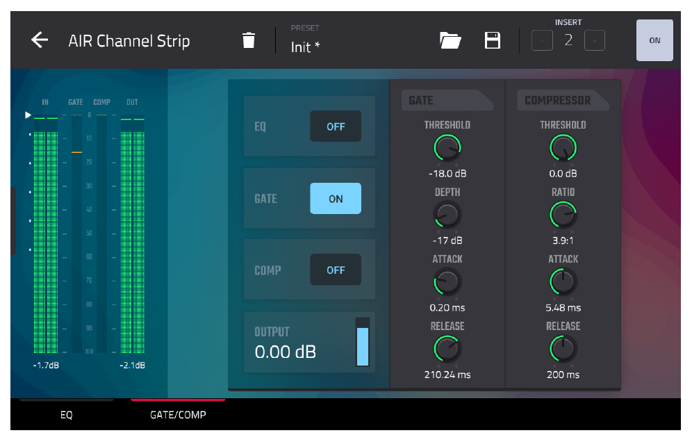 AIR Channel Strip GATE on the vocal track