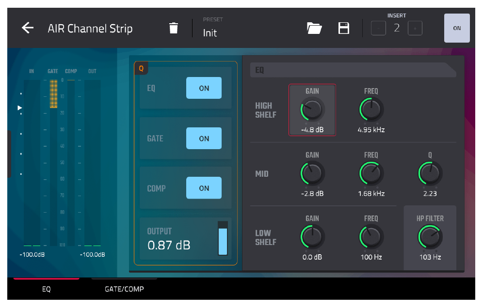 Vocal EQ settings on AIR Channel Strip