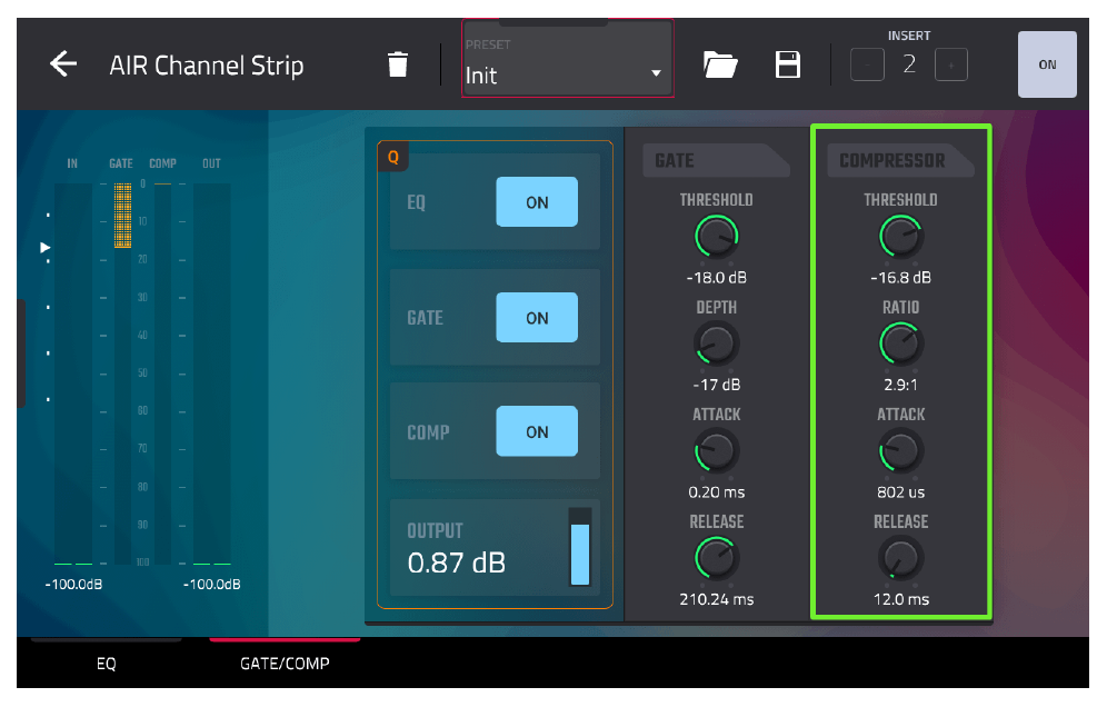 Vocal compressor on AIR Channel Strip GATE/COMP