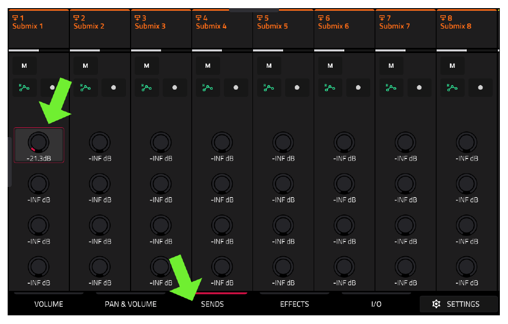 Submix 1 SEND 1 at about -21 dB