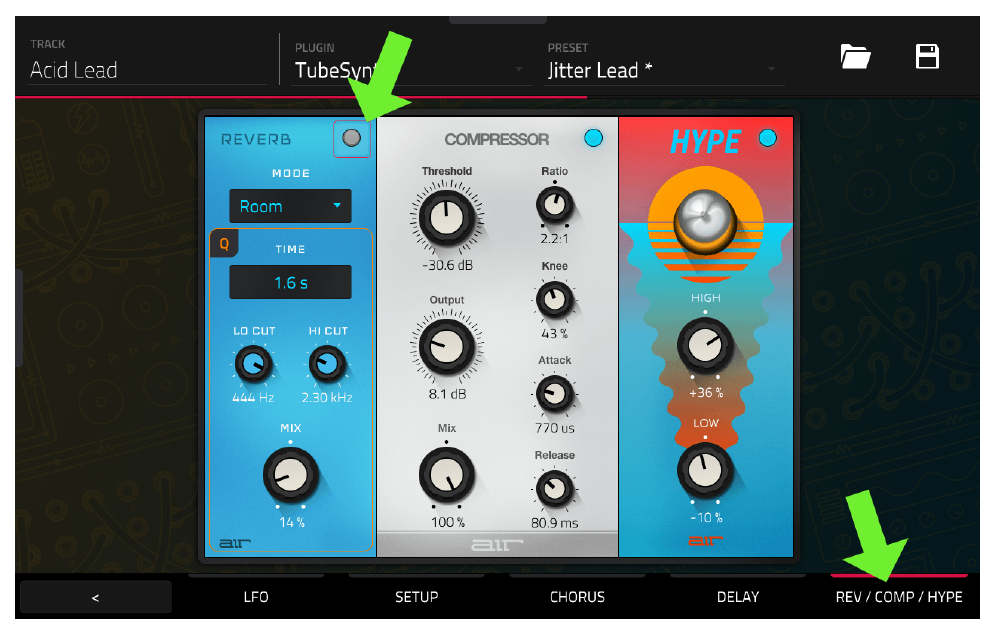 TubeSynth REV/COMP/HYPE with reverb turned off