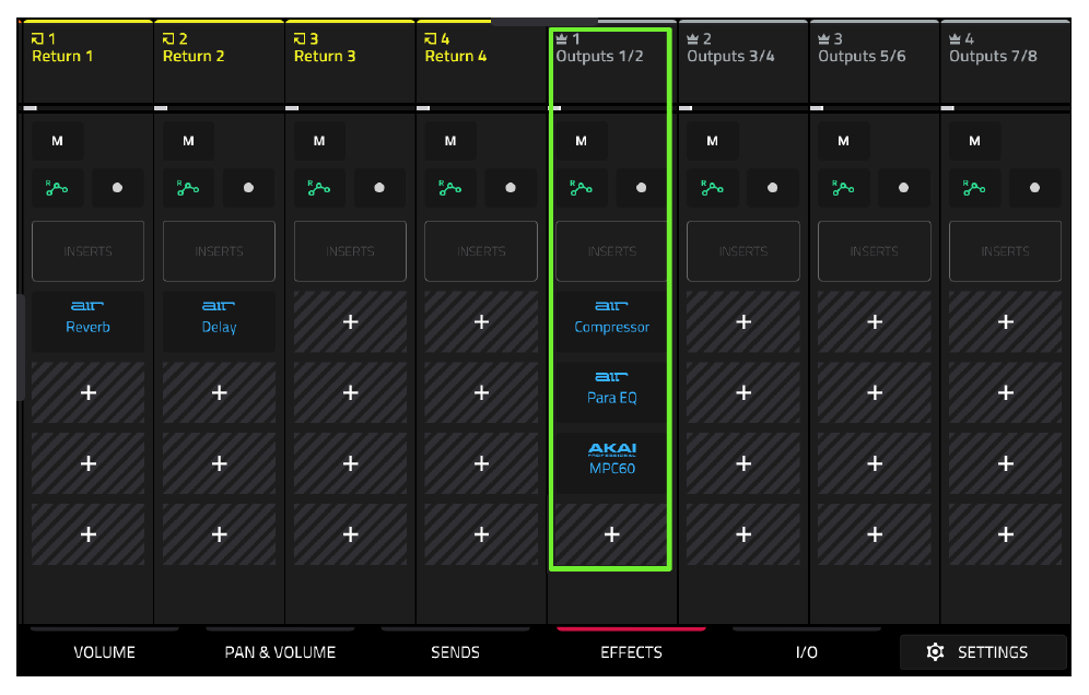 CHANNEL MIXER Outputs 1/2 mix-bus effects