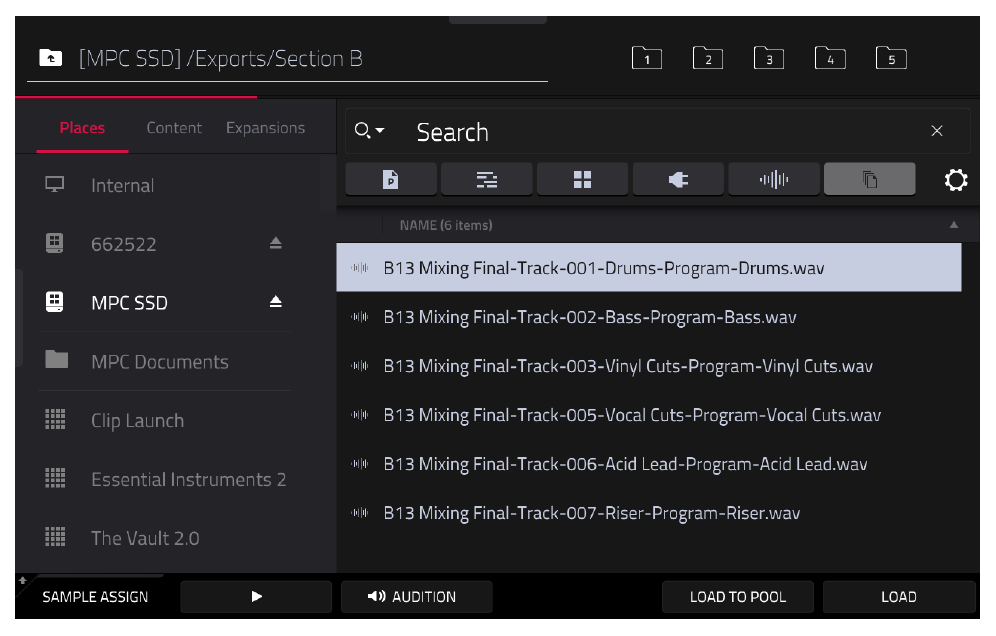 Exported track WAV files in the browser
