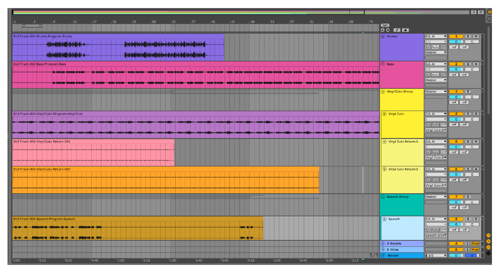 Track stems imported into a DAW