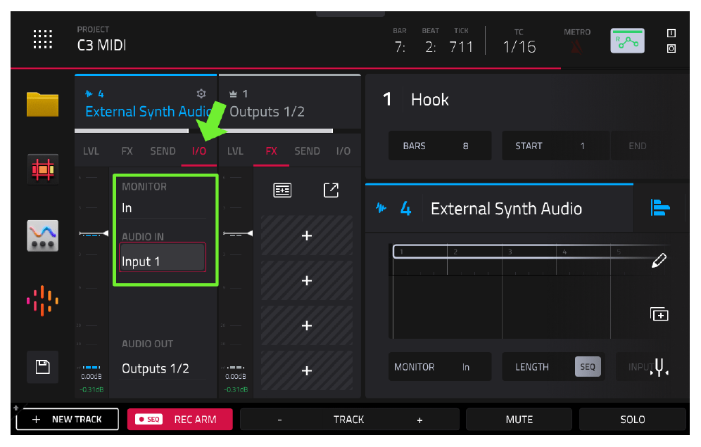 XL Channel Strip I/O: MONITOR In, AUDIO IN Input 1