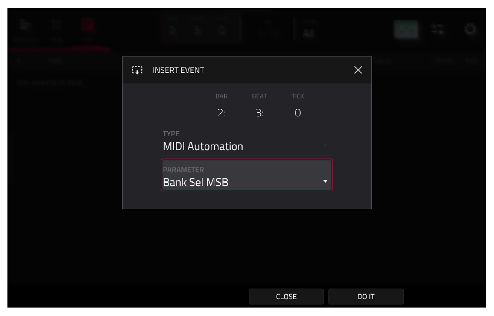INSERT EVENT: MIDI Automation Bank Sel MSB