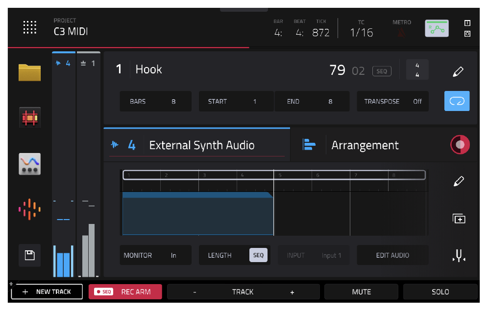 Запись на External Synth Audio: синий блок без волны