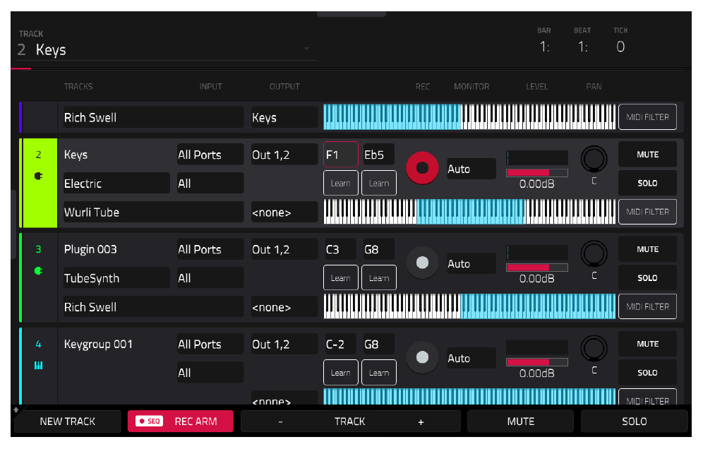 TRACK VIEW: несколько треков с разными NOTE RANGE