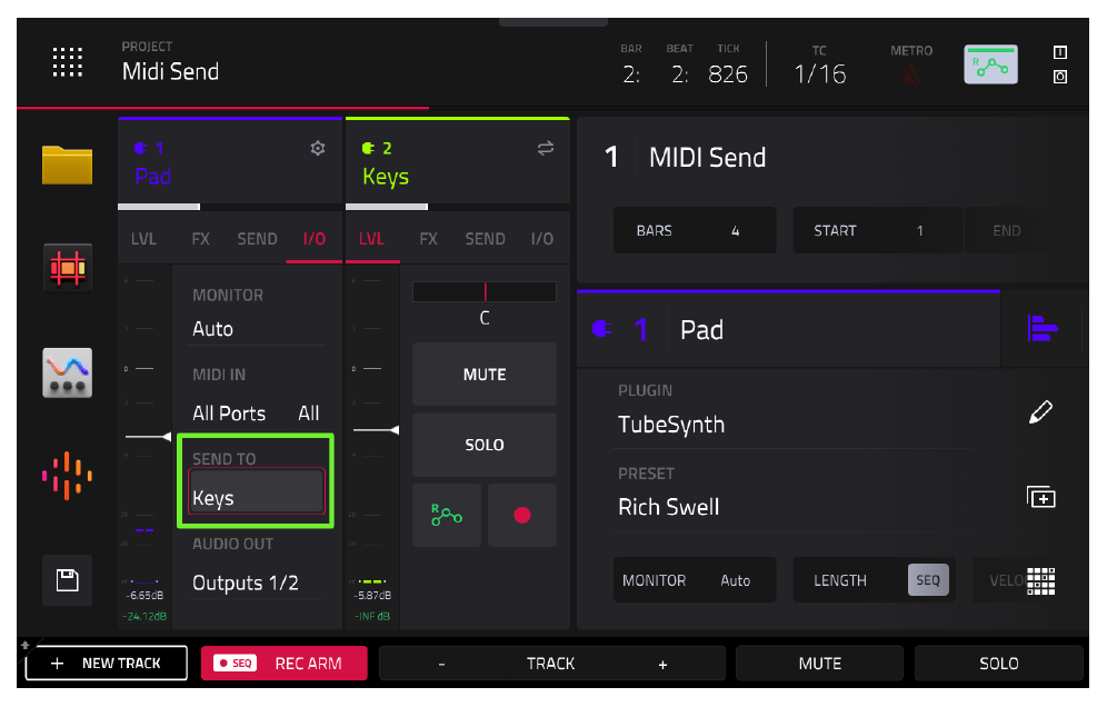 SEND TO Keys в XL Channel Strip