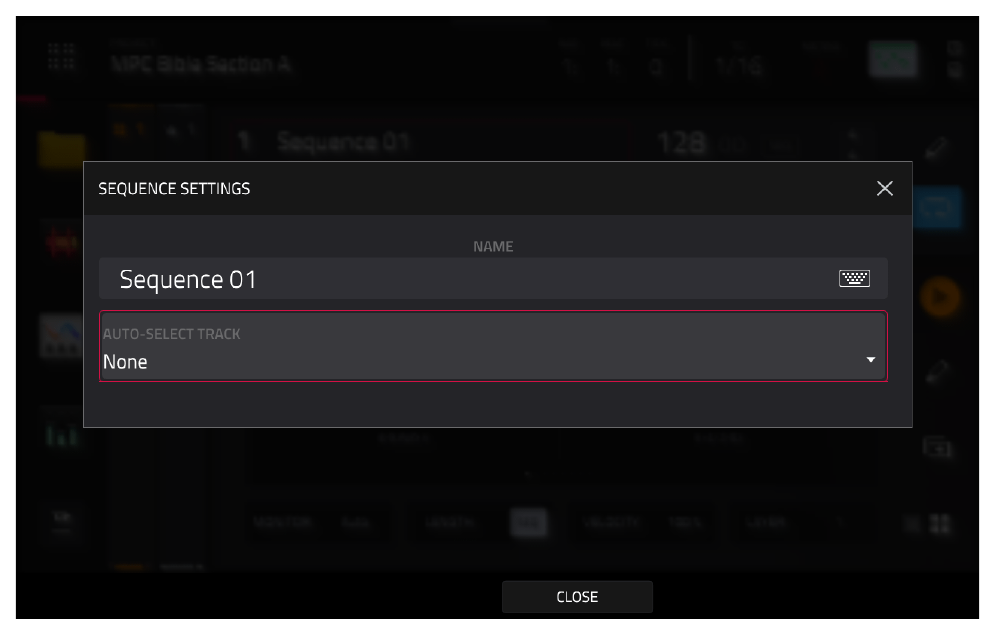 Окно SEQUENCE SETTINGS для переименования секвенции