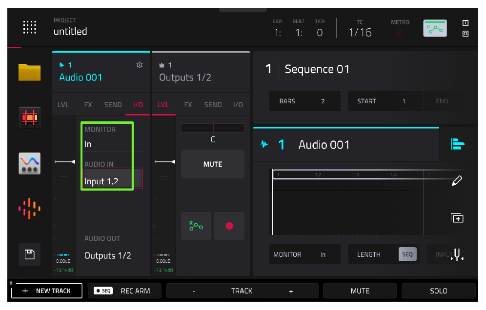 Аудиотрек: MONITOR In, AUDIO IN Input 1,2