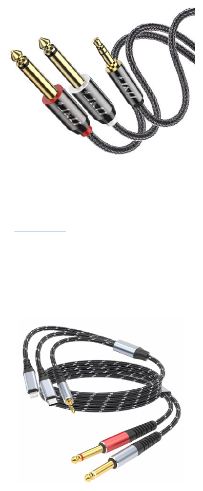 Кабель 3.5 мм на два джека 6.3 мм и адаптер Lightning / USB-C на аудио