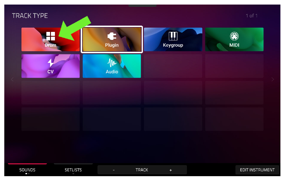 Выбор типа трека Drum вместо Plugin