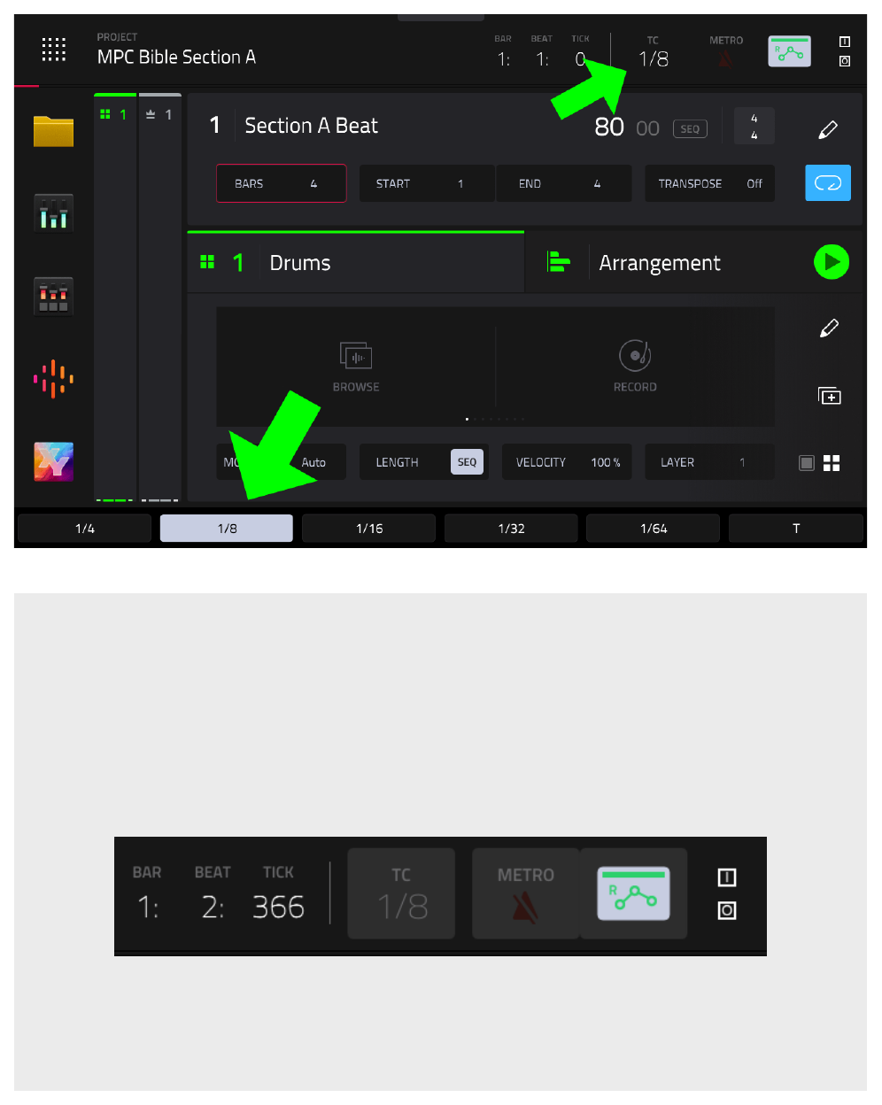 Сетка Timing Correct переключена на 1/8