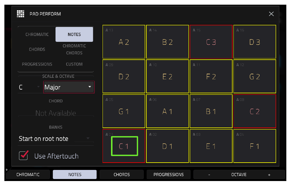 PAD PERFORM: пэд A01 играет ноту C1