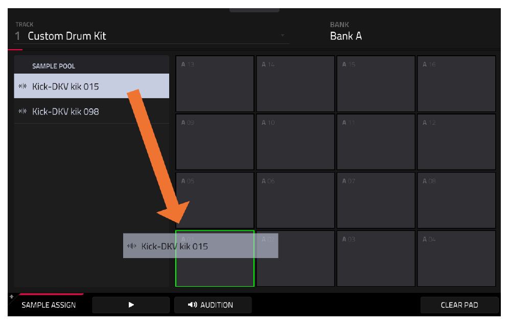 Перетаскивание Kick-DKV kik 015 на пэд A01