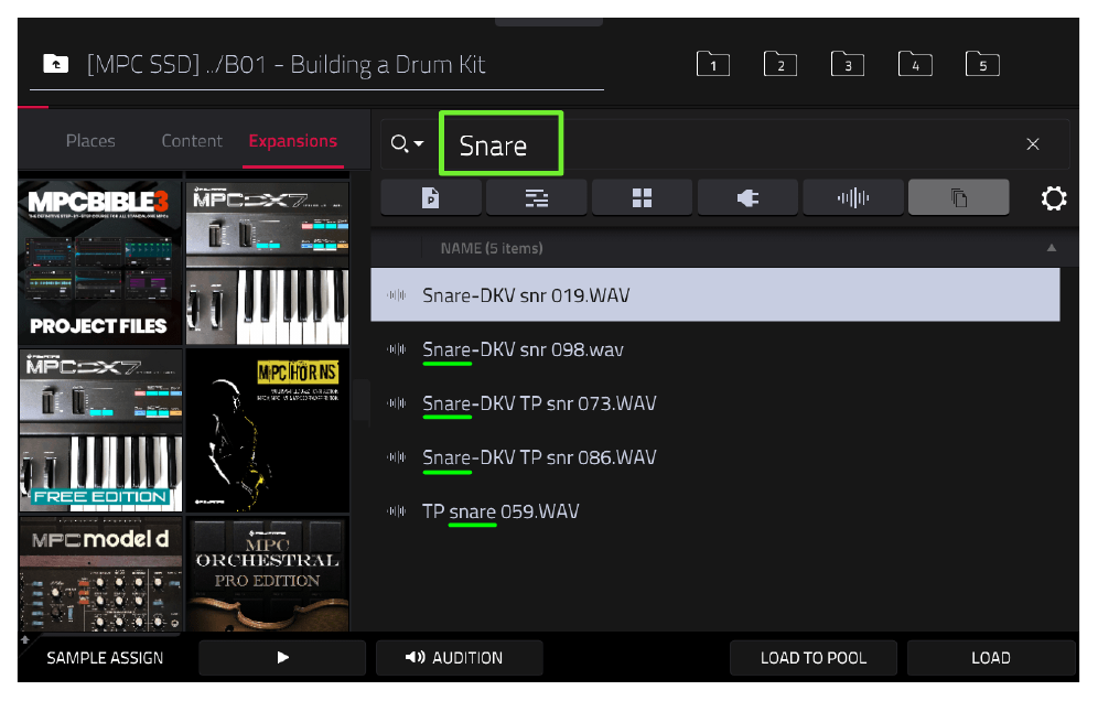 Поиск Snare: теги в именах и файл TP snare 059