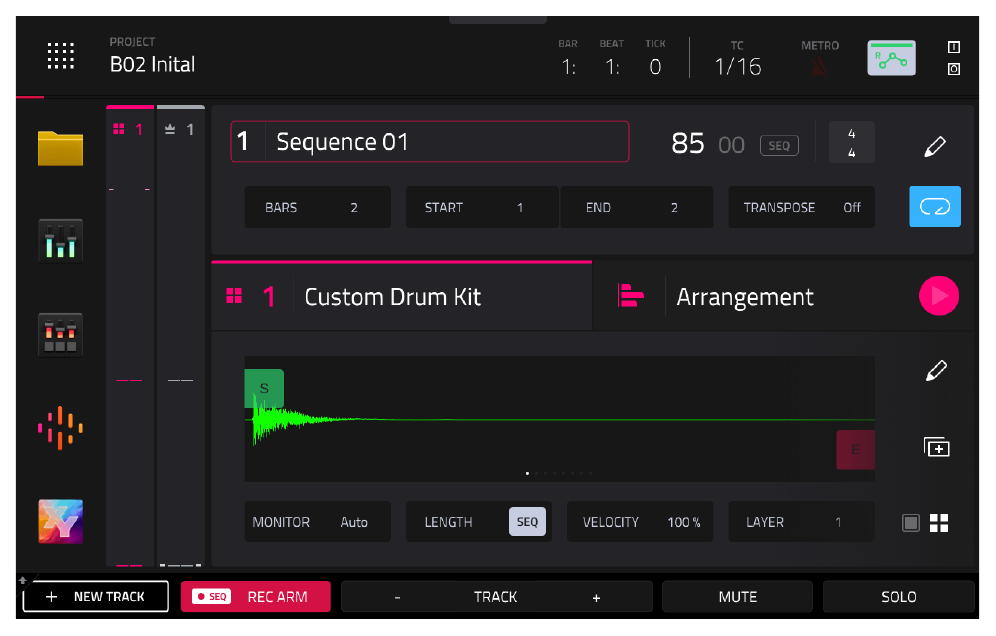 MAIN: Custom Drum Kit, пэд A03, волновая форма с точкой START